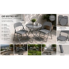 Generic Gri Bistro Masa Sandalye Takımı 2 Kişilik Katlanır Balkon Bahçe Kafe Seti