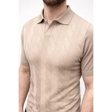 Oada Erkek Yazlık Triko Dokuma Tişört Kısa Kol Polo Yaka T-Shirt - Bej