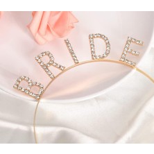Alvera Collection Altın Gold Renk Bekarlığa Veda Kristal Taş Bride Tacı Ithal 16X10 cm