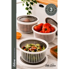 Stile Cucina Linea 3 Adet 3 Litre Yuvarlak Sızdırmaz Çerez & Meyve & Bakliyat Saklama Kabı Beyaz Füme