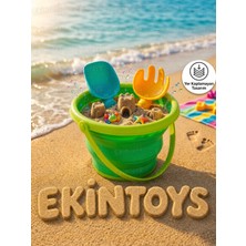 Ekin Toys Yer Kaplamayan Katlanabilir Silikon Kum Kova Kürek Seti Çocuk Deniz Kum Oyuncakları Plaj Seti