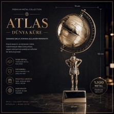 İki Yedi Konsept Metal Atlas Dünya Küresi 50 cm Yerküre, Ofis Ev Dekoratif Hediyelik Masa Üstü Aksesuar Lüks Dekor