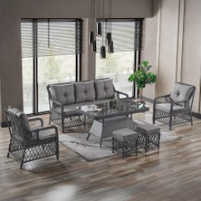 Bn Garden Vienna Gri 3+1+1 Camlı Masa Rattan Bahçe Takımı