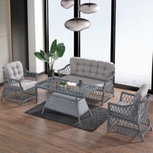 Bn Garden Polo Gri 2+1+1 Camlı Masa Rattan Bahçe Takımı
