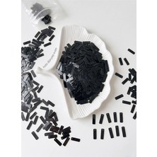 Hobi Dünyası Evim 15 Gram Dikdörtgen Çubuk Renkli Yandan Delikli Güpür Takı Kumaş Süsleme Pulu Plastik Payet Pul - Siyah