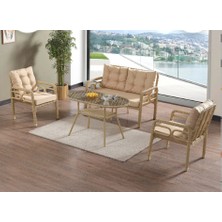 Bn Garden Rio Cappuccino 2+1+1camlı Masa Rattan Bahçe Takımı