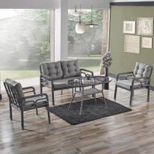 BN Garden RİO Gri Rattan Bahçe Mobilya Takımı 2+1+1 Camlı Masa Kolay Temizlik Özelliği