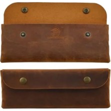 Esranın Dünyası El Yapımı Hakiki Deri Kalemlik - Vintage Tasarım, Camel Renk
