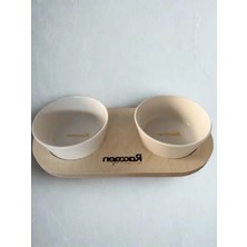 Esranın Dünyası 16 cm Çift Tablalı Beyaz Seramik Mama ve Su Kabı