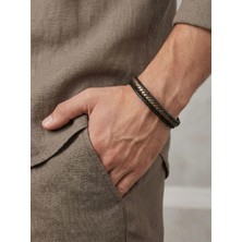Parmas Design Çift Şerit Siyah ve Kahverengi Deri Erkek Premium Bileklik 01837