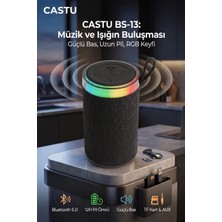 Castu BS-13 RGB LED Işıklı Taşınabilir Bluetooth Hoparlör Yüksek Sesli Kablosuz Speaker AUX USB SD Kart Destekli Şarjlı