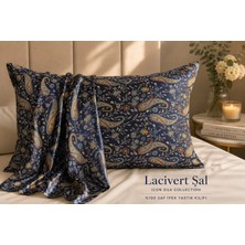ICON SILK 'Sleep & Glow' %100 Saf Ipek Fermuarlı Yastık Kılıfı (Lacivert Şal )
