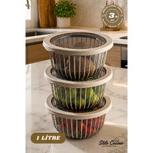 Stile Cucina Linea 3 Adet 1 Litre Yuvarlak Sızdırmaz Çerez & Meyve & Bakliyat Saklama Kabı