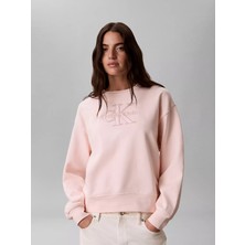 Calvin Klein Kadın Rahat Kesim Ck Logo Işlemeli Yuvarlak Yakalı Uzun Kollu Pembe Sweatshirt LV047G820G-VG3