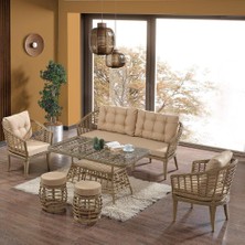 Bn Garden Albatros Cappuccino  3+1+1 Camlı Masa Rattanbahçe Takımı