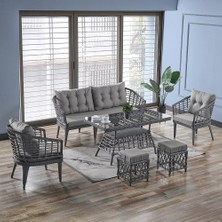 Bn Garden Albatros Gri 3+1+1 Camlı Masa Rattan Bahçe Takımı