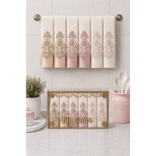 Hig Store Fransız Güpürlü Nakışlı Hediyelik Çeyizlik Gelin Damat Bohçası Kutulu %100 Pamuk Havlu Havlu Seti 30X50 Ebat 6 Adet