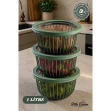 Stile Cucina Linea 3 Adet 1 Litre Yuvarlak Sızdırmaz Çerez & Meyve & Bakliyat Saklama Kabı