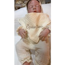Tly Home Textiles Öpme Beni Nakışlı 4 Kat Müslin Fular Bej Önlük – Tek Çıtçıtlı Bebek Önlük
