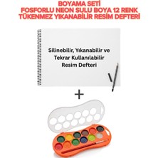 The Monarch Co Yıkanabilir Tekrar Kullanılabilir Resim Defteri ve 12 Renk Fosforlu Neon Sulu Boya Seti