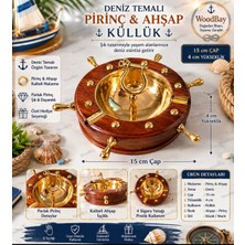 WoodBay Deniz Temalı Pirinç Ahşap Küllük 15 cm Marin Dekor Gemi Dümeni Tasarım Masaüstü Küllük