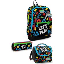 Coral High Ilkokul Erkek Çocuk 3'lü Okul Çanta Seti Siyah Let's Play Desenli