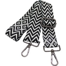 Anatolia Craft Siyah - Beyaz Zig Zag Çizgili Ayarlanabilir Çanta Omuz Askısı Çanta Sapı 4CMX120 cm