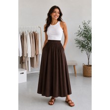Dream Style Kadın Tencel Kumaş Beli Lastikli Cep Detaylı Etek
