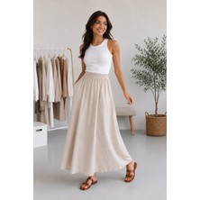 Dream Style Kadın Tencel Kumaş Beli Lastikli Cep Detaylı Etek