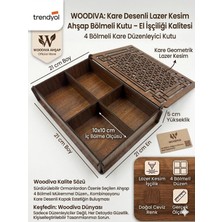 Woodiva Ahşap Dekorasyon Woodiva 4 Bölmeli Kare Ahşap Organizer Kutu - 21X21 cm Ceviz Renk Masaüstü Düzenleyici