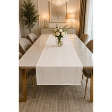 Zeyno Home Tekstil %100 Polyester Dertsiz Leke Tutmaz Şerit Desenli Runner Masa Örtüsü 53X220 cm