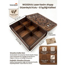 Woodiva Ahşap Dekorasyon Lazer Kesim 6 Bölmeli Desenli Çok Amaçlı Takı & Saat Organizer Kutusu 22X15X4 cm