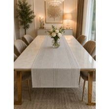 Zeyno Home Tekstil %100 Polyester Dertsiz Leke Tutmaz Şerit Desenli Runner Masa Örtüsü 53X220 cm