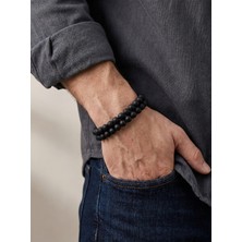 Parmas Design Çift Oniks Siyah Çelik Premium Maskülen Erkek Bileklik 01835