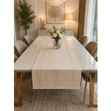 Zeyno Home Tekstil %100 Polyester Dertsiz Leke Tutmaz Şerit Desenli Runner Masa Örtüsü 53X220 cm