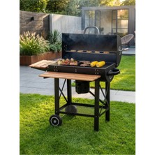 Padilon Kapaklı Kömürlü Mangal Barbekü Tekerlekli Yan Raflı Bahçe Balkon Bbq 115X74X99 cm