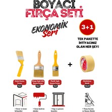 Profesyonel Boyacı Seti 4 Parça | Robot Fırça Ahşap Fırça Kestirme Fırça Maskeleme Bandı - Boya Badana Seti