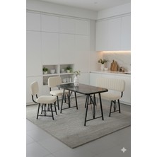 Parlazonhome Elfin 70X110 Siyah Sabit, 2 Sandalye 1 Bench, Masa Sandalye Takımı, Mutfak Masası Takımı - Krem