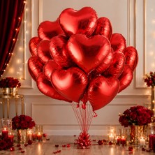 Kuzey Oyuncak Vıp Kalite 46 cm Şişer 16 Adet Parlak Metalik Kırmızı Kalpli Folyo Balon Kırmızı Kalpli Balon 46 cm