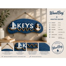 WoodBay Deniz Temalı Ahşap Anahtar Askılığı 33X16 cm | Yelkenli ve Çapa Figürlü 3 Kancalı Duvar Anahtarlığı