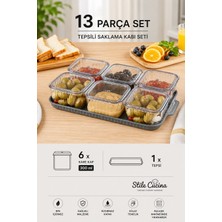 Stile Cucina 13 Parça Tepsili Saklama Kabı Seti – 6 Adet 300 ml Kare Kahvaltılık Saklama Kabı ve Servis Tepsisi