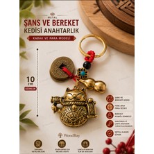 WoodBay Şans ve Bereket Kedisi Anahtarlık 10 cm | Feng Shui Para ve Bereket Kabağı Sembollü Dekoratif Anahtarlık Model 3