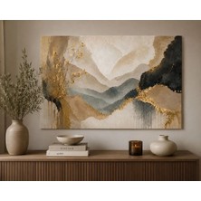 Ftrmalzemecim Modern Soyut Dağ Manzarası Kanvas Tablo Bej Krem Mavi ve Gold Tonlu Dekoratif Duvar Tablosu Salon Yatak Odası Oturma Odası Minimalist Ev Dekoru