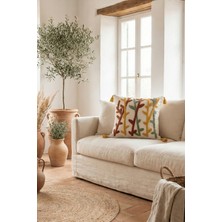 Destiva Home Renkli Dal Punch Nakışlı Dekoratif Püsküllü Gizli Fermuarlı Pamuk Kırlent Kılıfı 42 x 42 cm