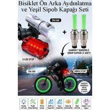 Artlantis LED Işıklı Bisiklet Ön Far Arka Stop Aydınlatma Işığı ve Yeşil Sipob Kapağı Haraketli Fotosel Sensörlü