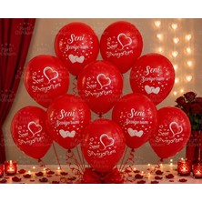 Parti Dükkanı 10 Adet Seni Seviyorum Baskılı Kırmızı Balon Seti – Helyum Uyumlu Romantik Sevgililer Günü Aşk Temalı Parti Balonu
