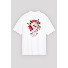 Tarz Yeri 8 Mart Dünya Kadınlar Günü Baskılı Oversize Bisiklet Yaka T-Shirt - Beyaz
