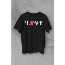 Tarz Yeri 14 Şubat Sevgililer Günü Love Baskılı Oversize Bisiklet Yaka T-Shirt - Siyah