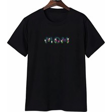 Tarz Yeri Anneler Günü Mom Çiçek Temalı Baskılı Oversize Bisiklet Yaka T-Shirt - Siyah