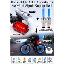 Artlantis LED Işıklı Bisiklet Ön Far Arka Stop Aydınlatma Işığı ve Mavi Sipob Kapağı Haraketli Fotosel Sensörlü